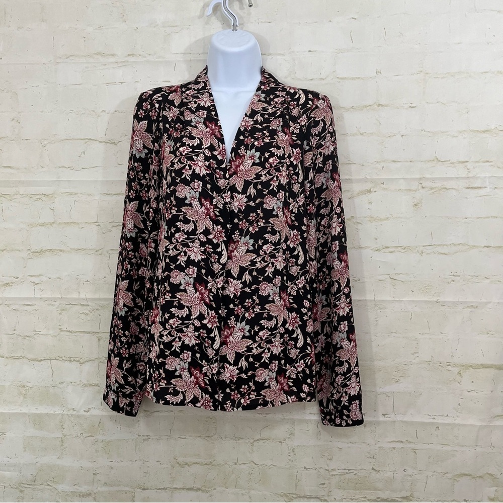 Express Black Floral Button Front Long Sleeve Blouse